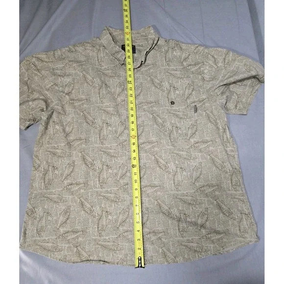 Woolrich Mens 2XL Khaki Newspaper Bass Fish Print Short Sleeve Button Down Shirt - Picture 10 of 11